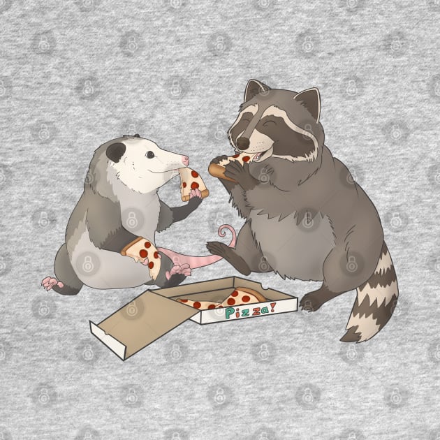 Possum and Raccoon eating pizza by Mehu Art